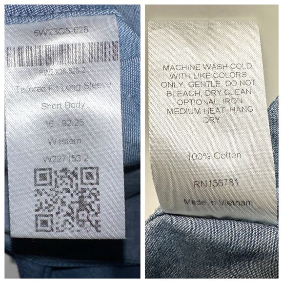 Ledbury Denim Blue Charlap Western Shirt Pearl Snap Sz 16 Tailored Fit M-L - Picture 11 of 12